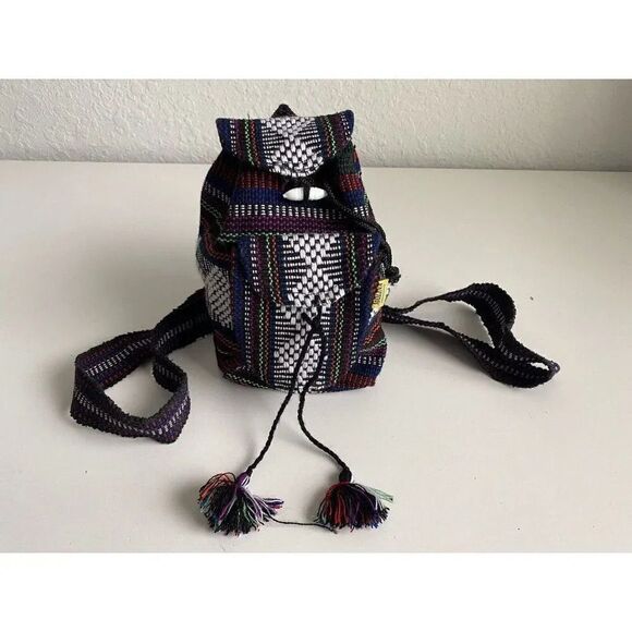 Artesanias Molina Indian Bag Mexico Handmade Woven Multicolor Mini Backpack - Picture 2 of 11